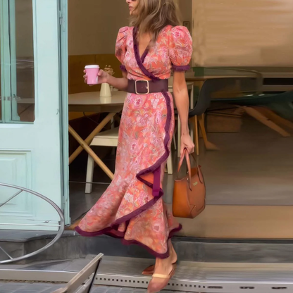 Pink Short-Sleeve Maxi Dress
