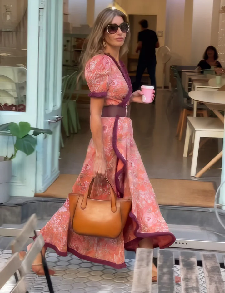 Pink Short-Sleeve Maxi Dress