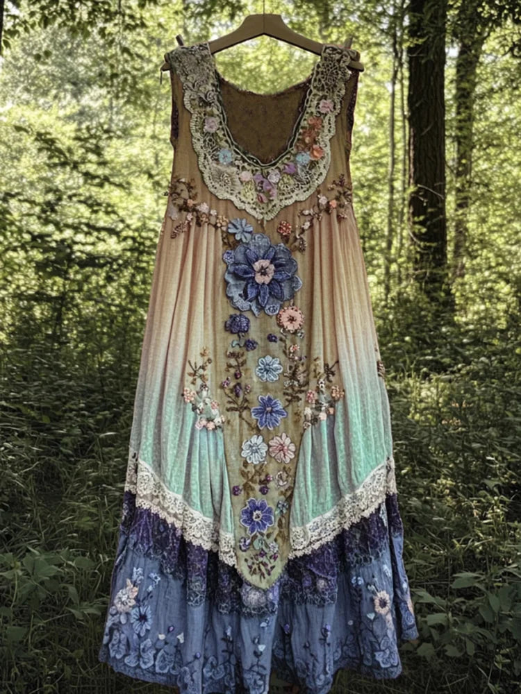 Evabella - Patchwork Linen Tank Dress