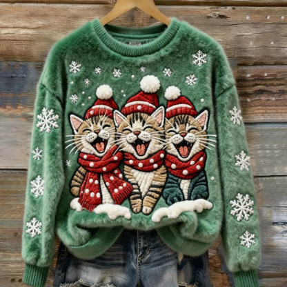 Saar - Cat Print Christmas Sweater