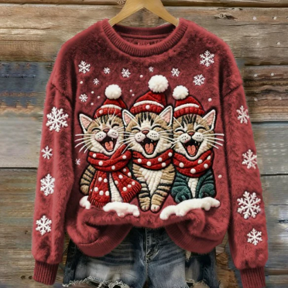 Saar - Cat Print Christmas Sweater