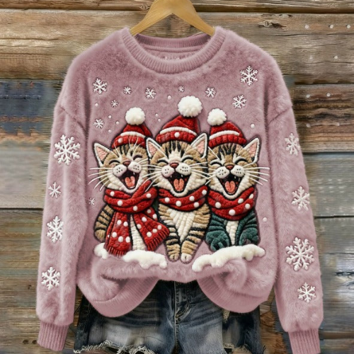 Saar - Cat Print Christmas Sweater