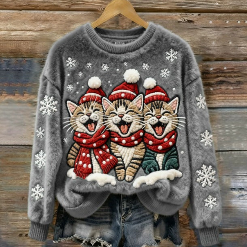 Saar - Cat Print Christmas Sweater