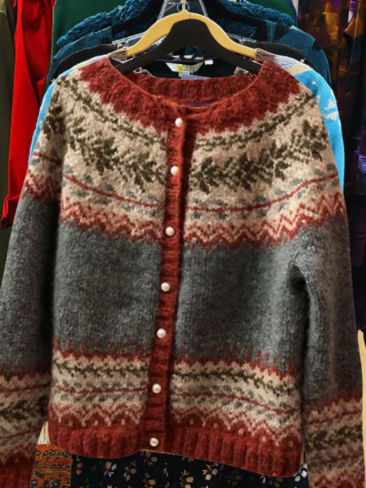 Nelia - Winter Pattern Button Cardigan