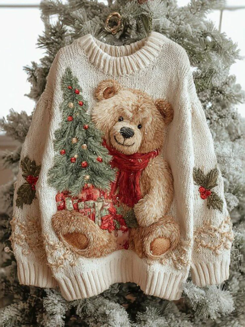 Elena - Christmas Sweater with Bear Design