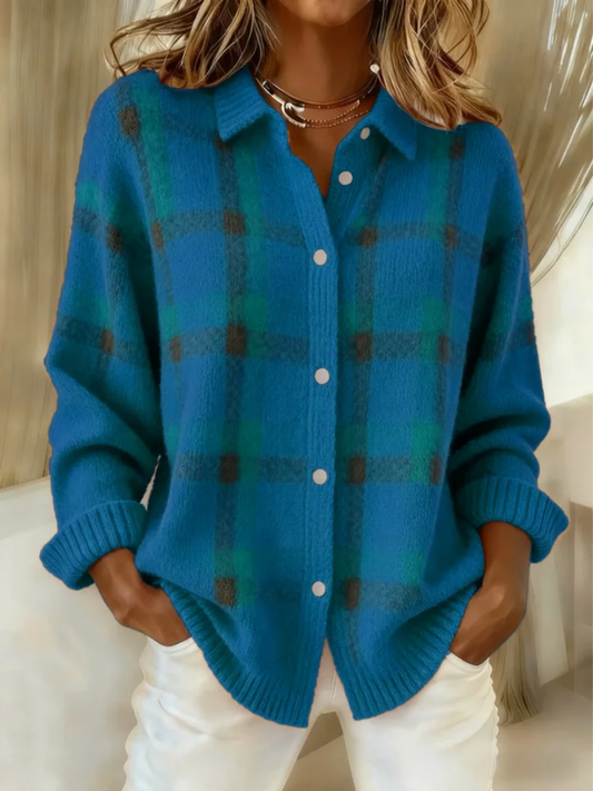 Saar - Checked Knit Button-Up Blouse