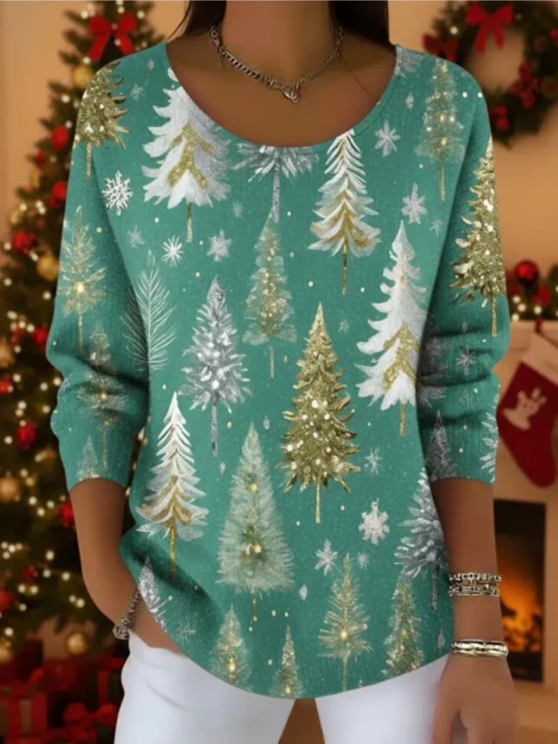 Noelle - Pine Print Christmas Sweater