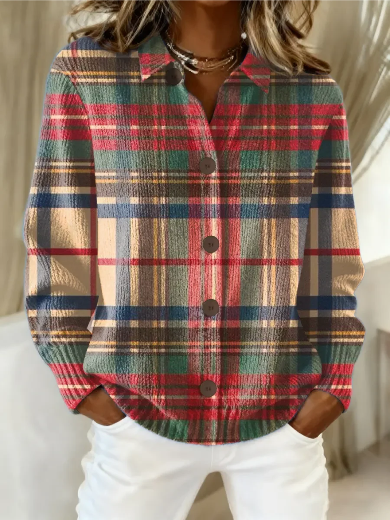 Nora - Checked Knit Button-Up Blouse