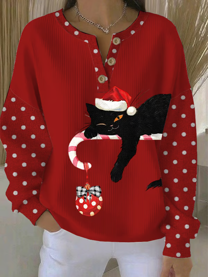 Mila - Cat Print Christmas Sweater