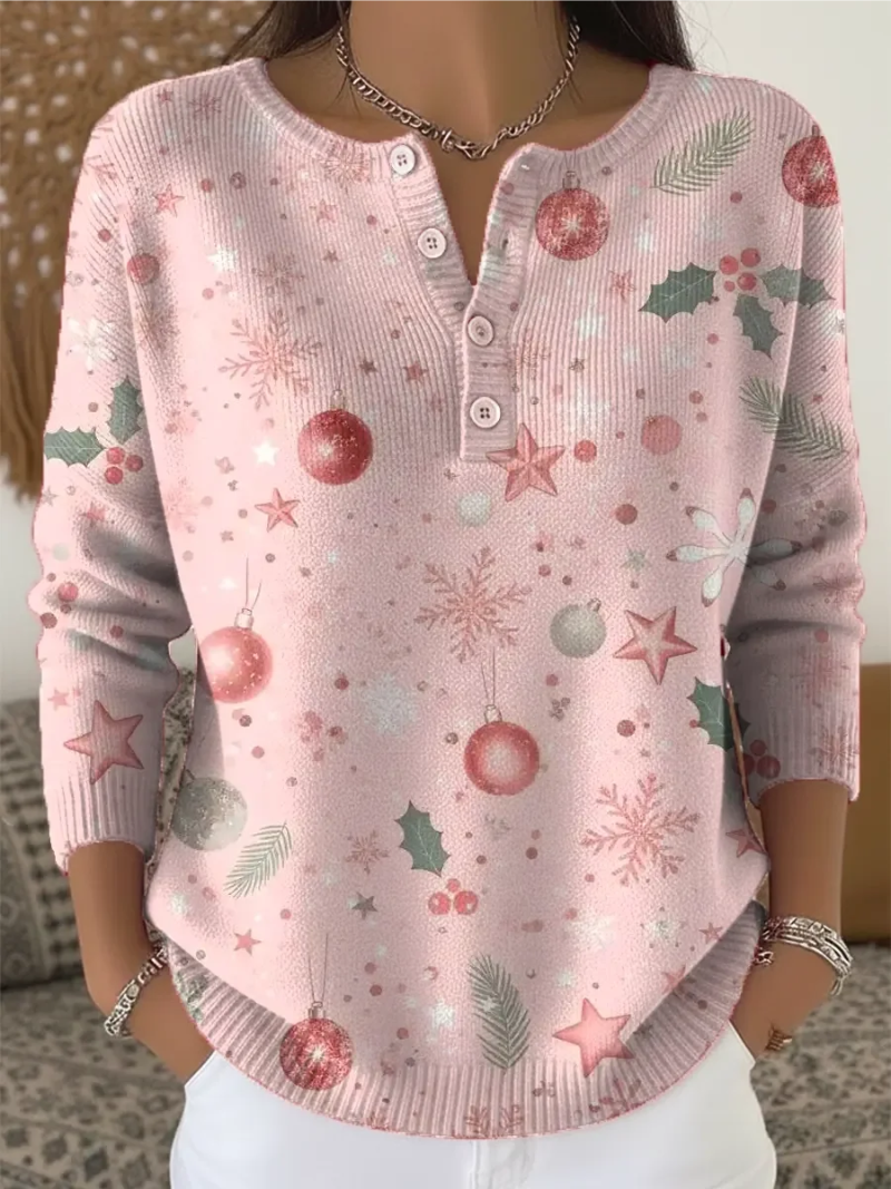 Elena - Button-Neck Christmas Sweater