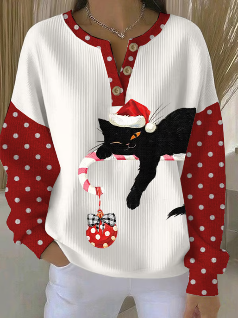 Mila - Cat Print Christmas Sweater