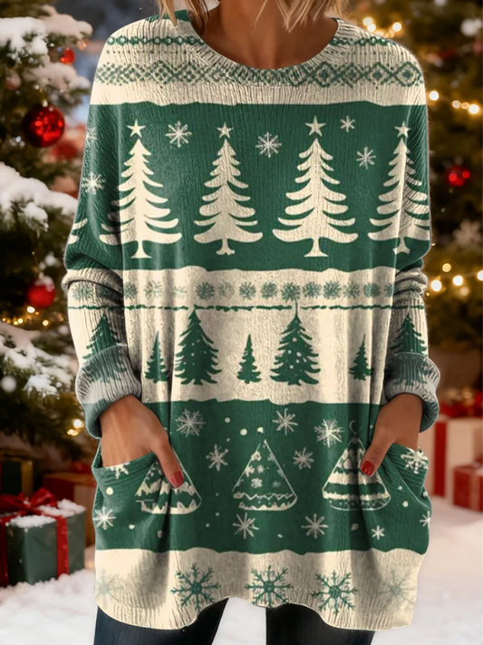 Mara - Pine Tree Print Christmas Sweater