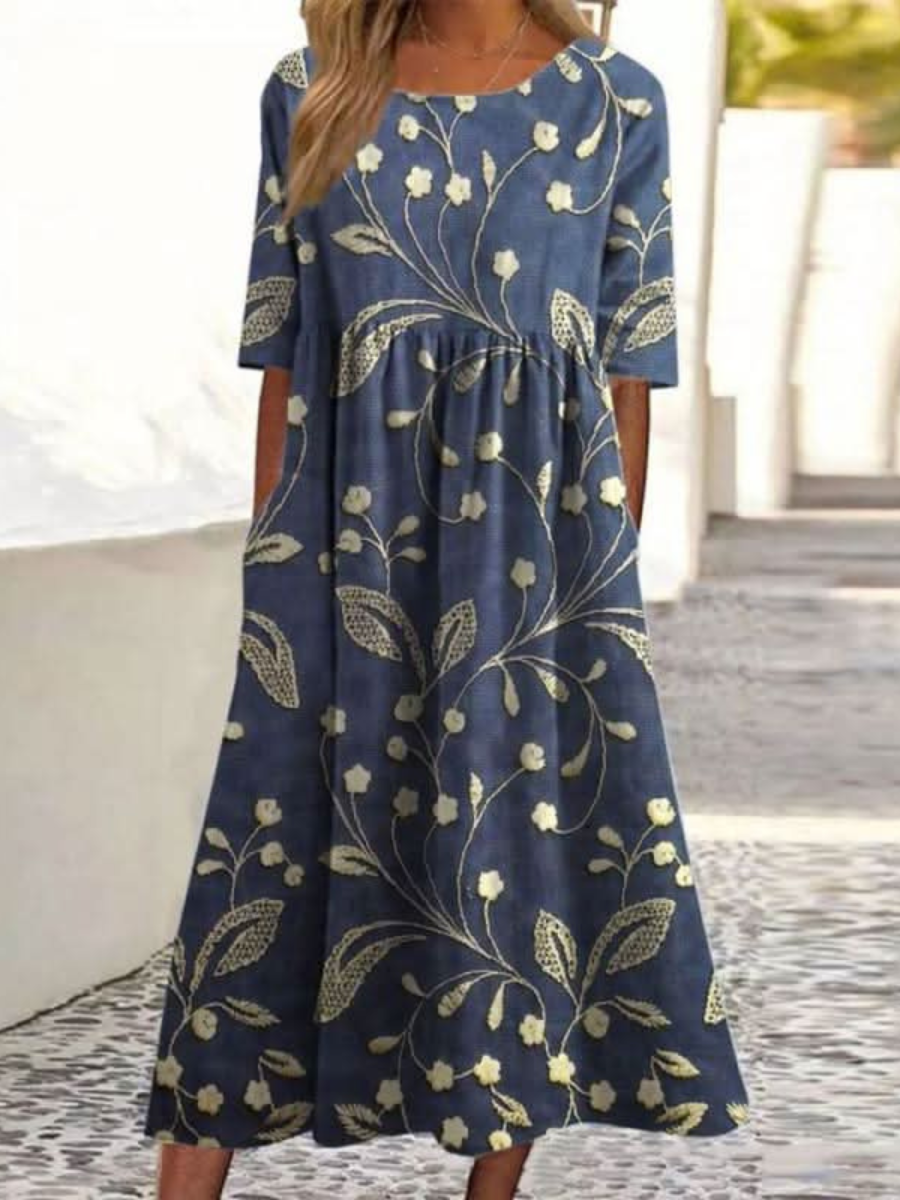 Laarni - Embroidered Relaxed Midi Dress