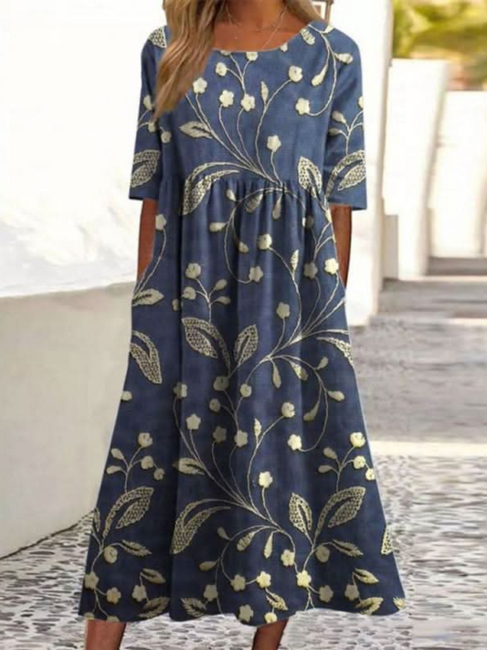 Laarni - Embroidered Relaxed Midi Dress