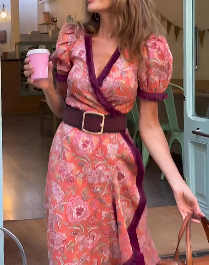 Pink Short-Sleeve Maxi Dress